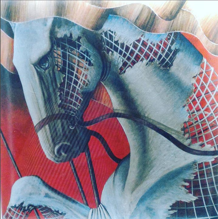 Cavalli nel Sole, Mostra contemporanea nella Contrada della Torre, ecco il cavallo di Tommaso Andreini, giovane pittore senese, pittore del drappellone del Palio di Siena del 2 luglio 2016